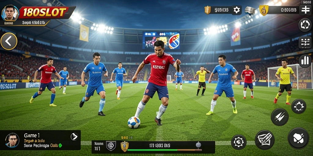 Gameplay seru 180SLOT dengan tema sepak bola.