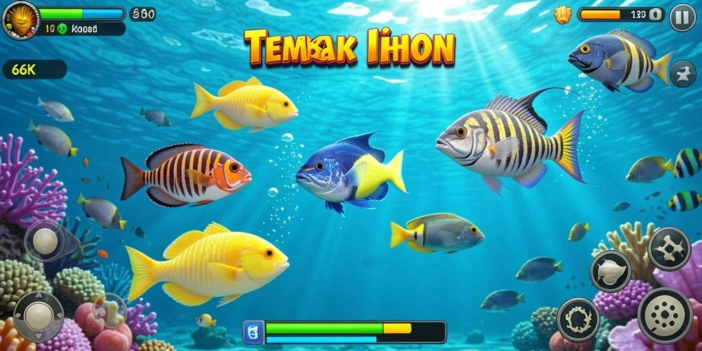 Tangkapan layar gameplay Tembak Ikan seru di 66K.
