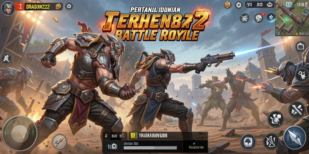Screenshot menunjukkan aksi mendebarkan dalam gameplay Battle Royale.
