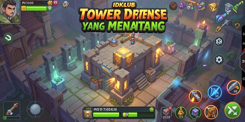 Screenshot gameplay menampilkan momen menegangkan dalam pertempuran Tower Defense.