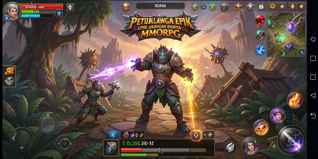 Screenshot gameplay IDX66 menampilkan pertempuran epik dalam dunia MMORPG.