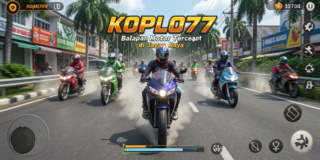 Tampilan gameplay KOPLO77 dengan balapan motor yang seru.